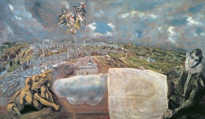 Uitzicht en kaart van de stad Toledo door El Greco